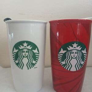 Starbucks Set White and Red Tumblers 12 Oz